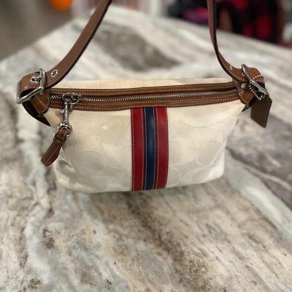 EUC RARE coach signature striped canvas in cream; - Picture 5 of 7